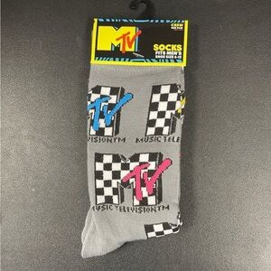 MTV Checkered Gray Crew Socks